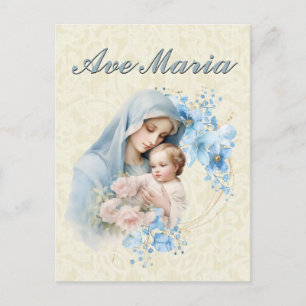 Katholische Jungfrau Mary Jesus Blue Floral Ave Ma Postkarte