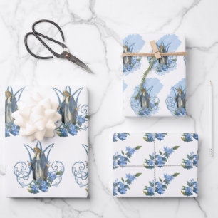 Katholische Jungfrau Mary Religious Blue Floral  Geschenkpapier Set