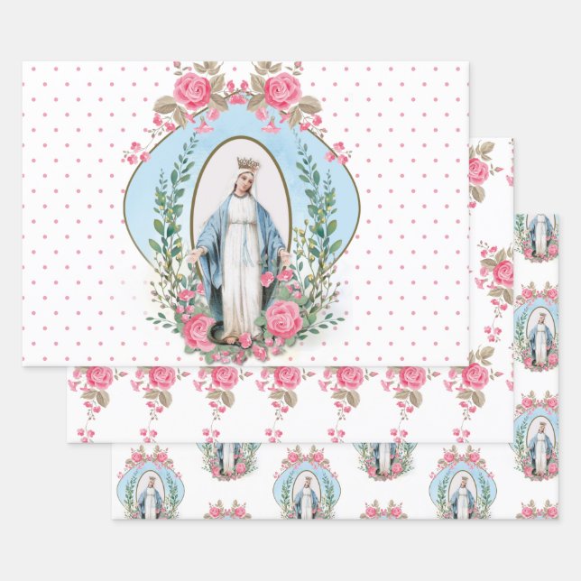 Katholische Jungfrau Mary Religious Floral Wrappin Geschenkpapier Set (Set)