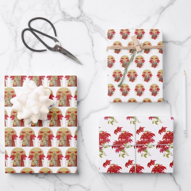 Katholische Jungfrau Mary Religious Jesus Poinsett Geschenkpapier Set (Vorderseite)