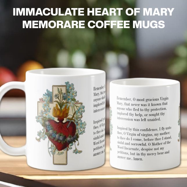 Katholische Jungfrau Mary Religious Memorare Gebet Kaffeetasse (IMMACULATE HEART OF MARY MEMORARE PRAYER COFFEE MUGS)