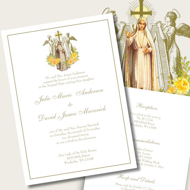 Katholische Jungfrau Mary Yellow Floral Wedding Einladung (Von Creator hochgeladen)