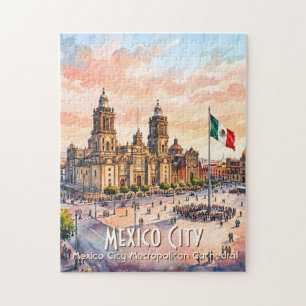 Katholische Kathedrale von Mexico City Aquarell Re Puzzle