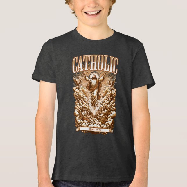 Katholische Kirche seit AD33 Traditionelle Tri-Blend Shirt (Vorderseite)