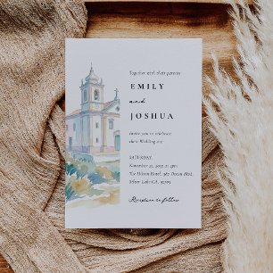 Katholische Kirche Wasserfarben-Hochzeit Einladung