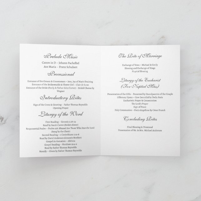 Katholische Kirchenhochzeitsprogramm Programm (Innenseite)