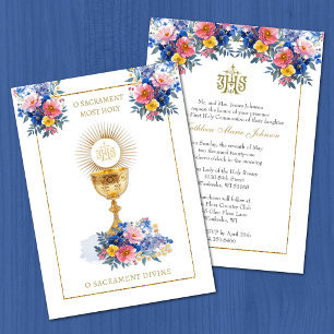 Katholische Kommunion Elegante Blumen Einladung