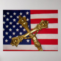 Katholische Kreuzzifix USA Flaggenplakat