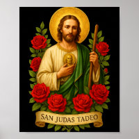 Katholische Kunst mit roten Rosen des heiligen Jud