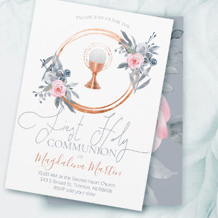 katholische Mädchen erste Kommunion Blumendekor Einladung