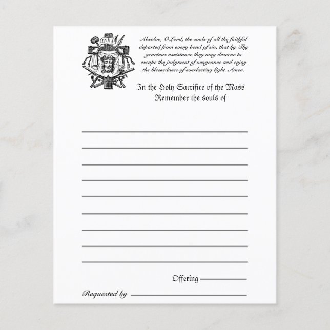 Katholische Masse Alle Soule Erinnerung an die Tot (Vorderseite)