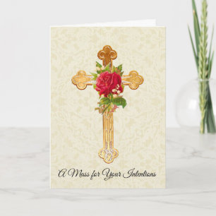 Katholische Mess-Erinnerungsgabe Kreuz Rote Rose Karte