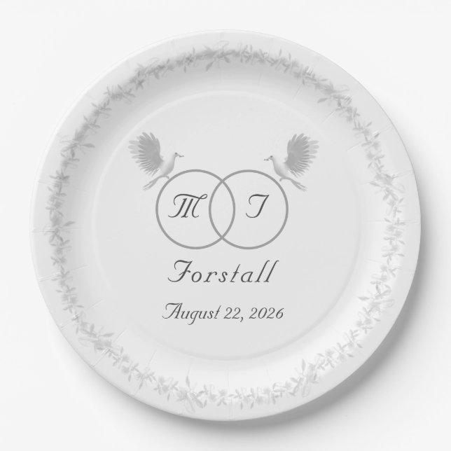 Katholische Mit Monogramm Hochzeit der Nuptial Uni Pappteller (Vorderseite)