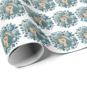 Katholische Mutter Mary Blue Rose Geschenkpapier