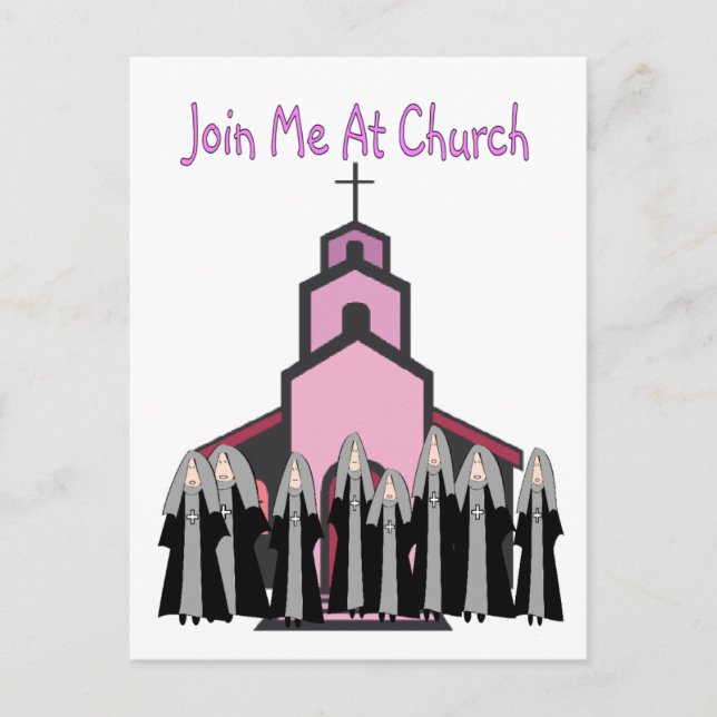 Katholische Nonnen Grußkarten "Join Me at Church" Postkarte (Vorderseite)