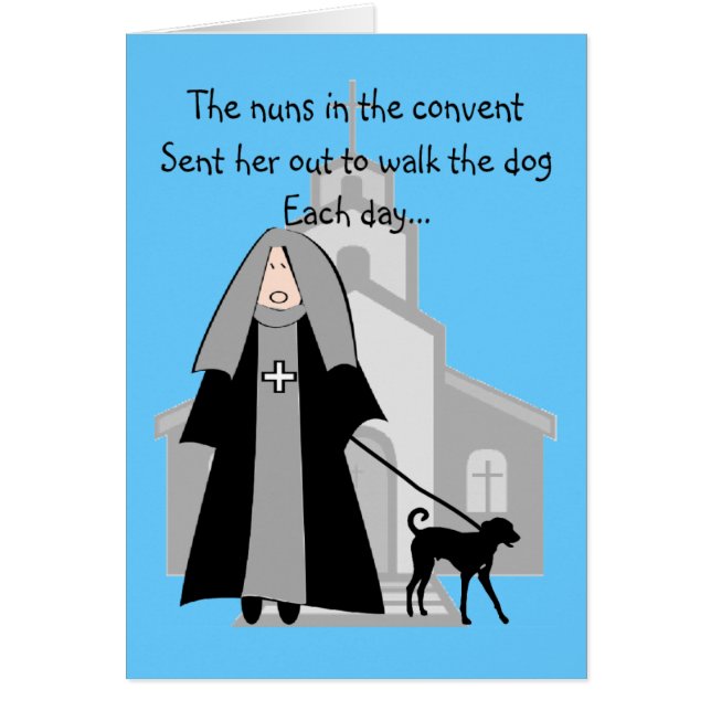 Katholische Nun Funny Cards "Walking the Dog" (Vorne)