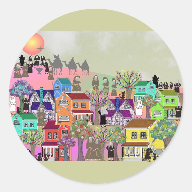 Katholische Nun & katholische Mönche Kunstgiessere Runder Aufkleber (Vorderseite)