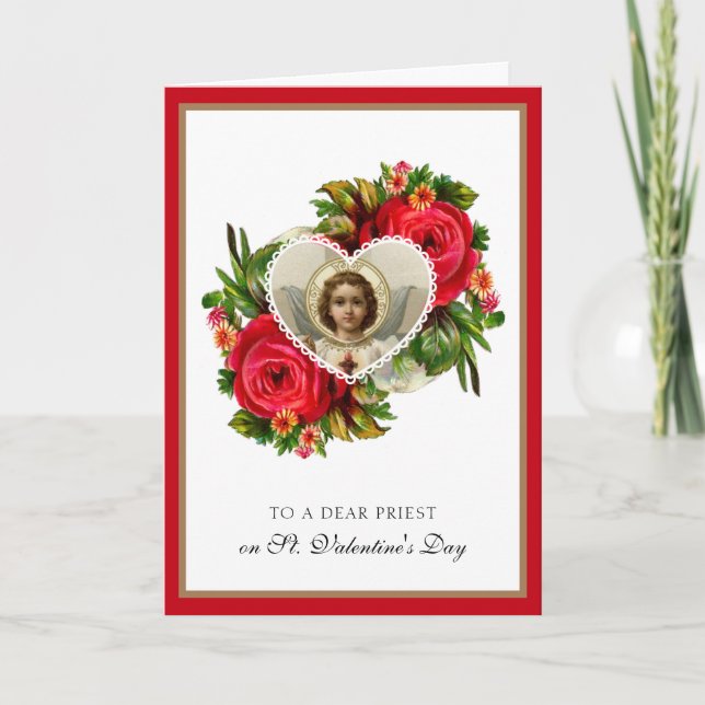 Katholische Priester Valentinstag Scripting Rose Feiertagskarte (Vorderseite)