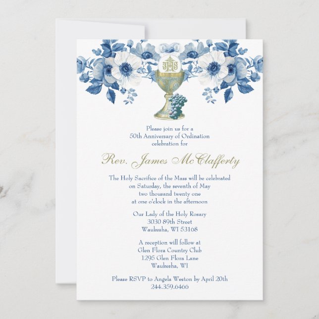 Katholische Priesterordinierung Blaues Jubiläum Einladung (Vorderseite)