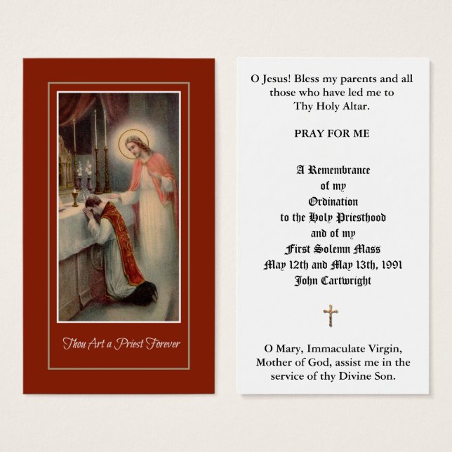 KATHOLISCHE PRIESTORDINATION - PRAYERKARTE (Vorne & Hinten)