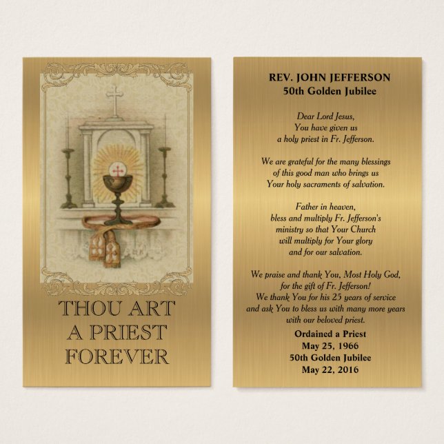 KATHOLISCHE PRIESTORDINIERUNG GOLDENE PRAYERKARTE (Vorne & Hinten)