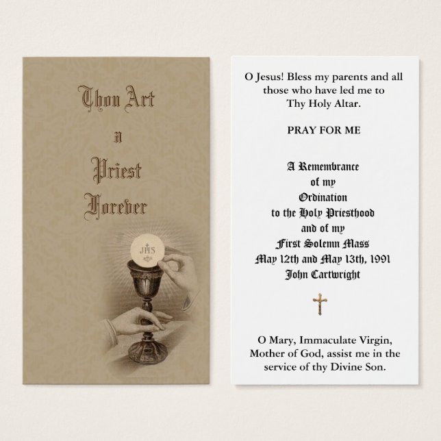 KATHOLISCHE PRIESTORDINIERUNG JAHRESHEILIGE KARTEN (Vorne & Hinten)