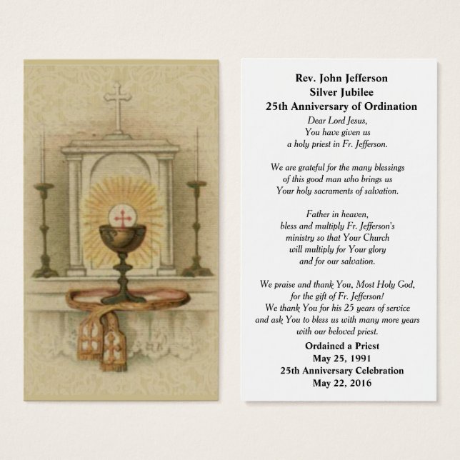 KATHOLISCHE PRIESTORDINIERUNG TABERNACLE PRAYER CA (Vorne & Hinten)