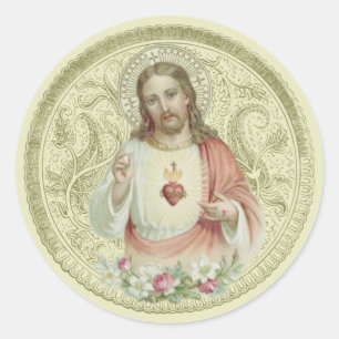 Katholische religiöse Heiliges Herz Jesu Blumen Runder Aufkleber