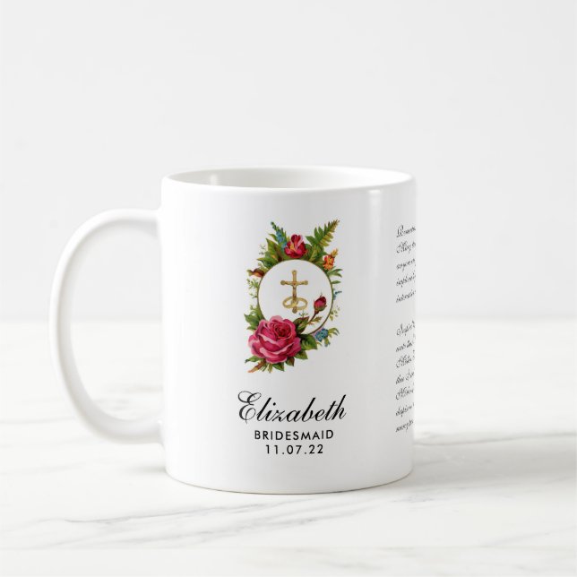 Katholische Rote Rosen Kruzifix Gebet Bridesmaid  Kaffeetasse (Links)