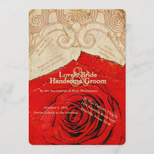 Katholische rote Rosen Vintage-Hochzeitseinladung Einladung