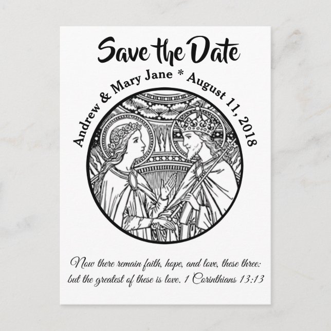 Katholische SAVE THE DATE Hochzeit Schwarz & Weiß Ankündigungspostkarte (Vorderseite)