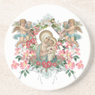 Katholische Selige Jungfrau Maria Baby Jesus Flora Getränkeuntersetzer