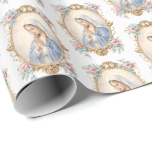Katholische Selige Mutter Maria Florale Religiöse Geschenkpapier