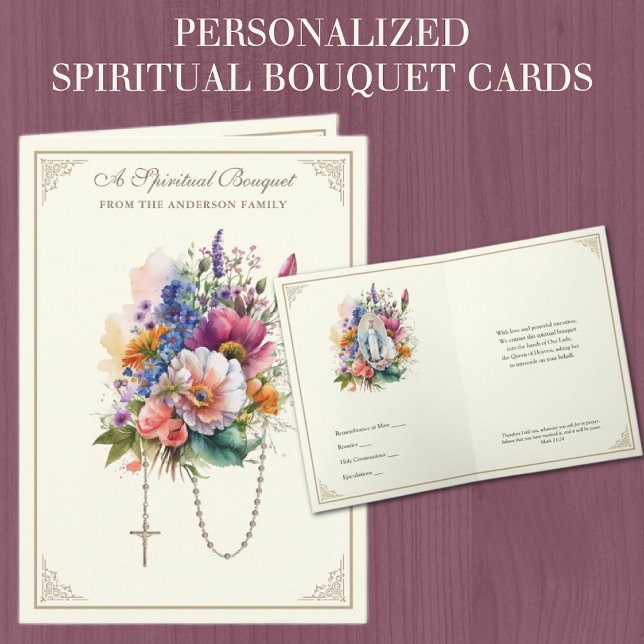 Katholische Spirituelle Bouquet Gebet Rosary Feiertagskarte (Traditional Catholic Spiritual Bouquet Prayer Cards with Holy Rosary and Our Lady of Grace)