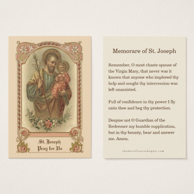 Katholische St. Joseph Memorare Gebetskarten (Vorne & Hinten)