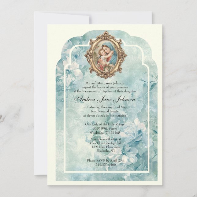 Katholische Taufe Christening gesegnete Mutter Jes Einladung (Vorderseite)