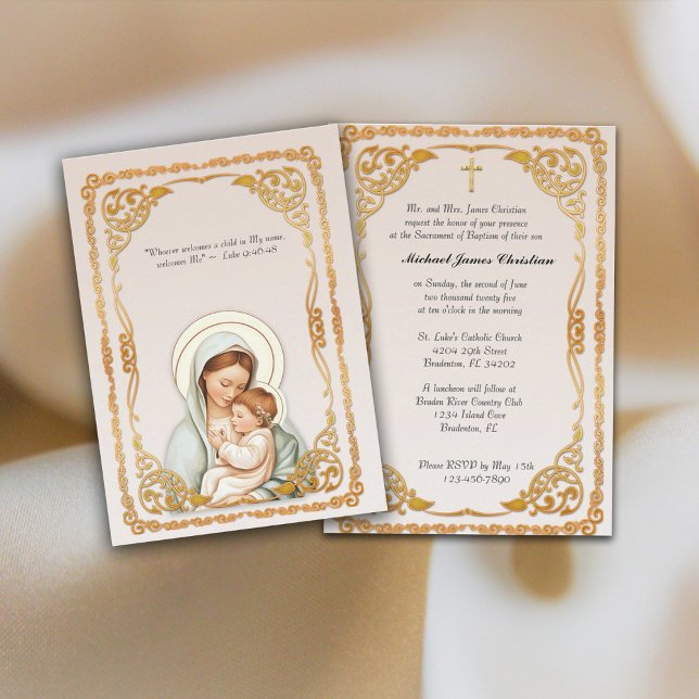 Katholische Taufe Christening gesegnete Mutter Jes Einladung (Catholic Baptism Invitation)