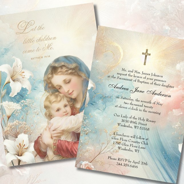 Katholische Taufe Christening Pastel Floral Einladung (Von Creator hochgeladen)
