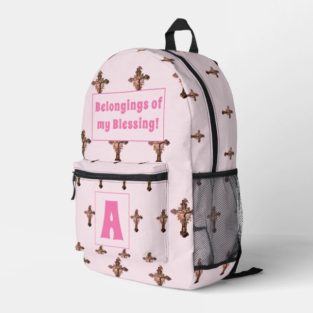Katholische Themed Pink Mit Monogramm Windeltasche Bedruckter Rucksack (Rückseitige Ecke Rechts)