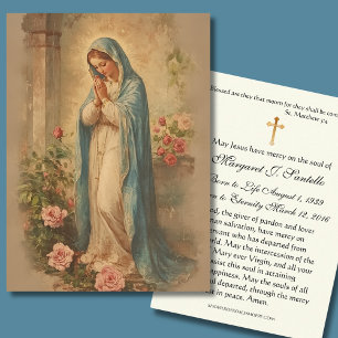 Katholische Trauer-Gedenkkarte mit betender Maria Visitenkarte