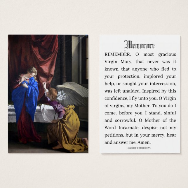 Katholische Verkündung des Gebets "Mary Memorare" (Vorne & Hinten)