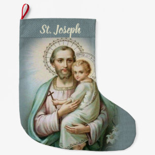 Katholische Vintage St. Joseph mit dem Baby Jesus Großer Weihnachtsstrumpf