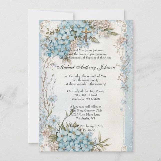 Katholische Vintage Taufe Christening Baby Boy Inv Einladung (Vorderseite)