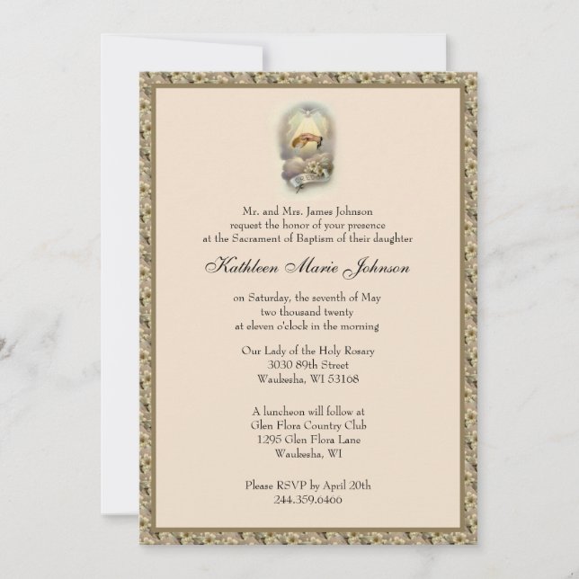 Katholische Vintage Taufe Christening Traditionell Einladung (Vorderseite)