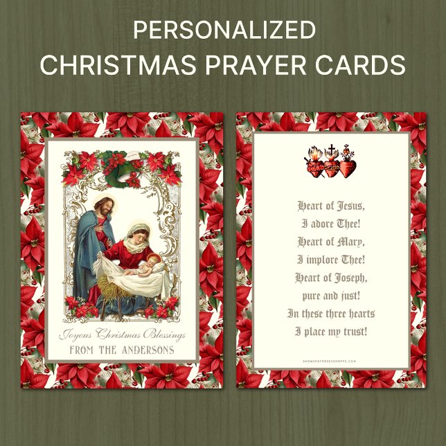 Katholische Weihnachtskrippen Gebete Drei Herzen Visitenkarte (TRADITIONAL CATHOLIC CHRISTMAS PRAYER CARDS - NATIVITY OF BIRTH OF JESUS )