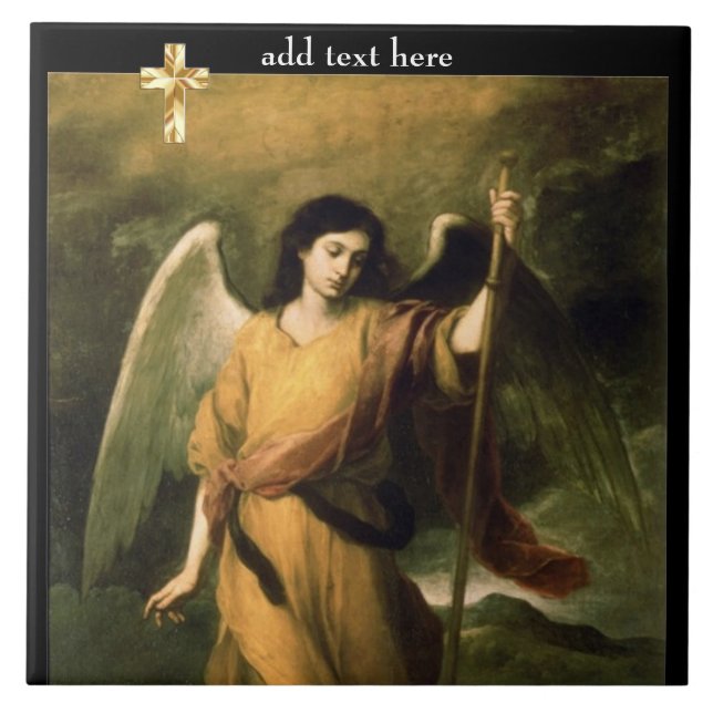 Katholischer Heiliger Archangel Raphael Add Verse Fliese (Vorderseite)