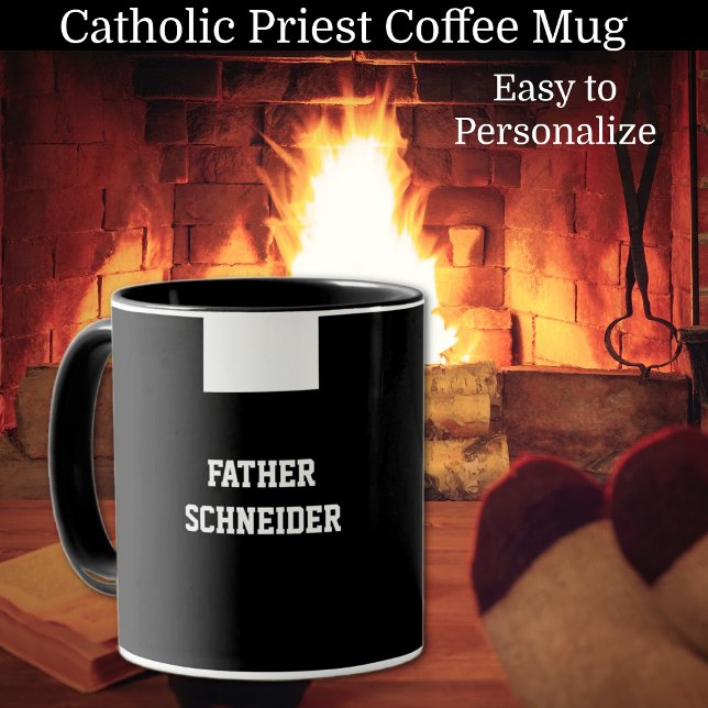 Katholischer Priester Black Clergy Collar Religiös Tasse (Catholic Priest Clergy Coffee Mug with Roman Collar - Easy to personalize)