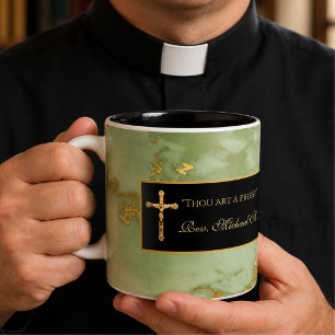 Katholischer Priester Kruzifix Marmor Bibelzitat Zweifarbige Tasse