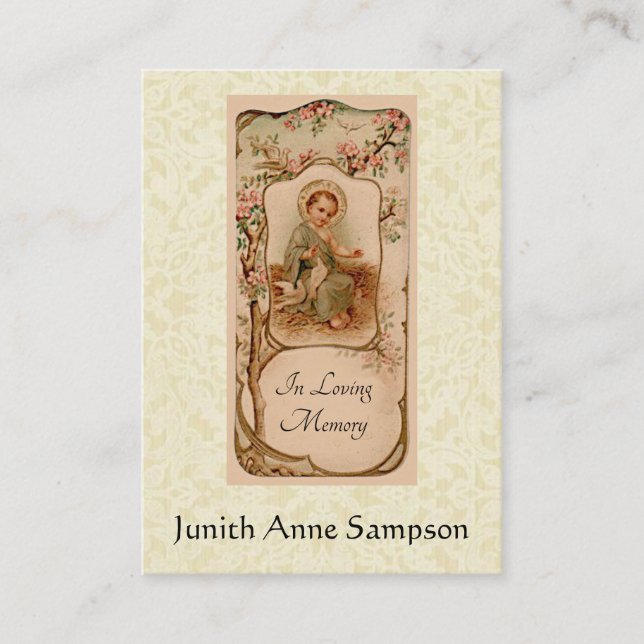 Katholisches Begräbnis- heiliges Erinnerungsbaby Visitenkarte (Vorderseite)
