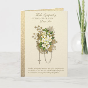 Katholisches Beileid Condolence Floral Rosary Son Karte